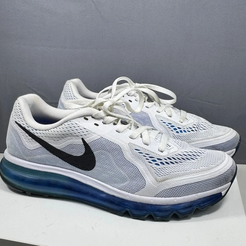 Nike Air Max 2014 Running Shoes Mens 10 White Blue Black 621077-104 Mesh Low Top